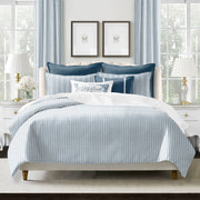 Jaxon Stipe ivory ticking stripe COVERLET set on bed - Made in Canada cotton twill bedding